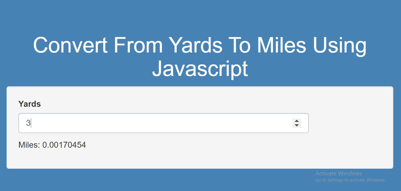 How To Convert From Yards To Miles Using Javascript