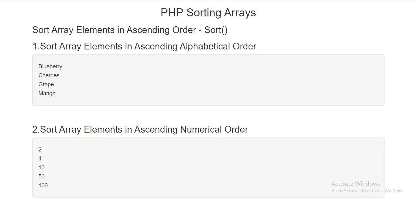 PHP Sort Functions For Arrays with example