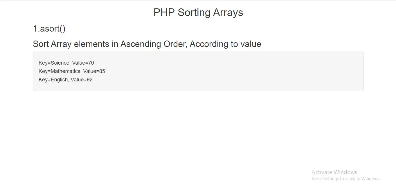 PHP asort Function with example