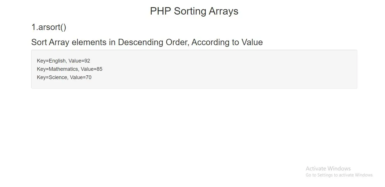 PHP arsort Function with example
