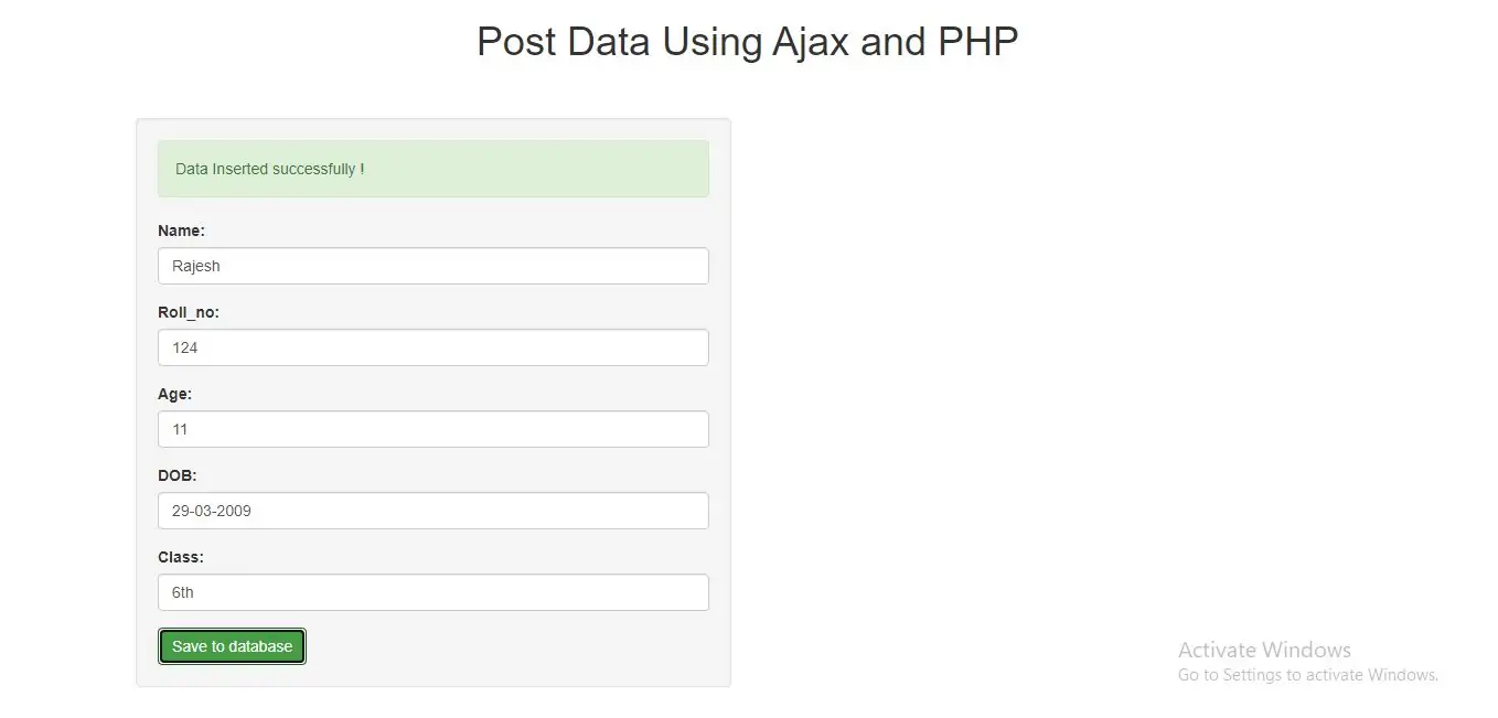 use ajax and PHP to post data to database