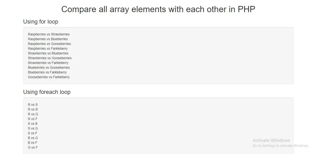 compare all array elements in PHP