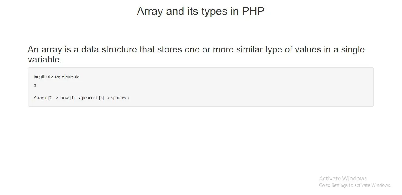 array and its types in php