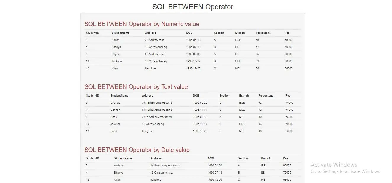 How To Use SQL BETWEEN Operator In PHP