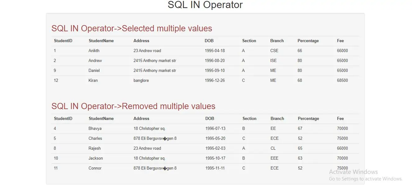 SQL IN Operator