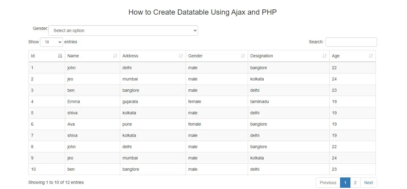 How to Create Datatable Using Ajax and PHP