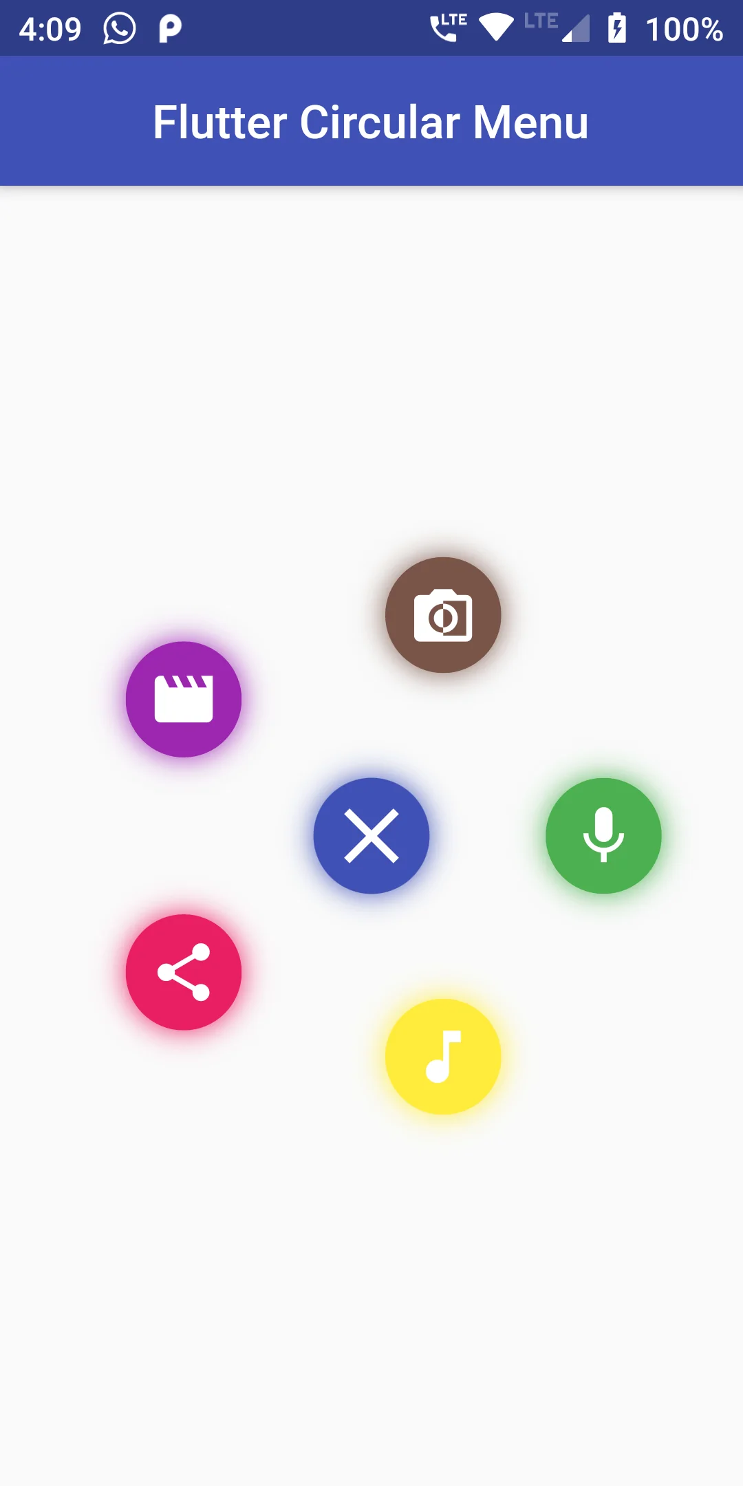 Circular Menu Button  At Center In Flutter Android App