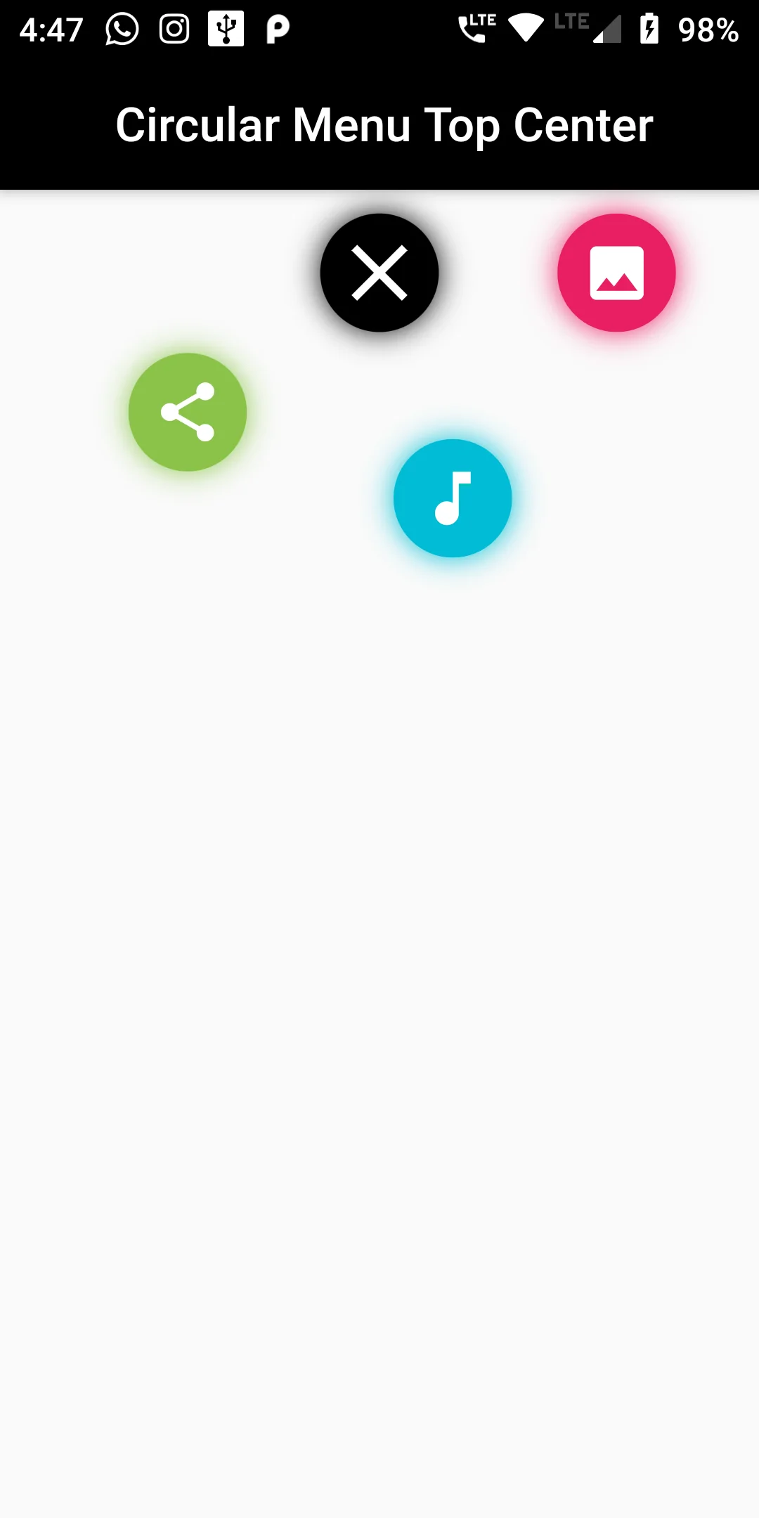 Circular Menu Button At Top Center In Flutter Android App