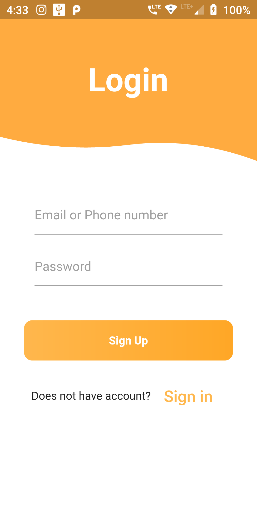 Wave Clipper Curved With Login Screen In Flutter Android App