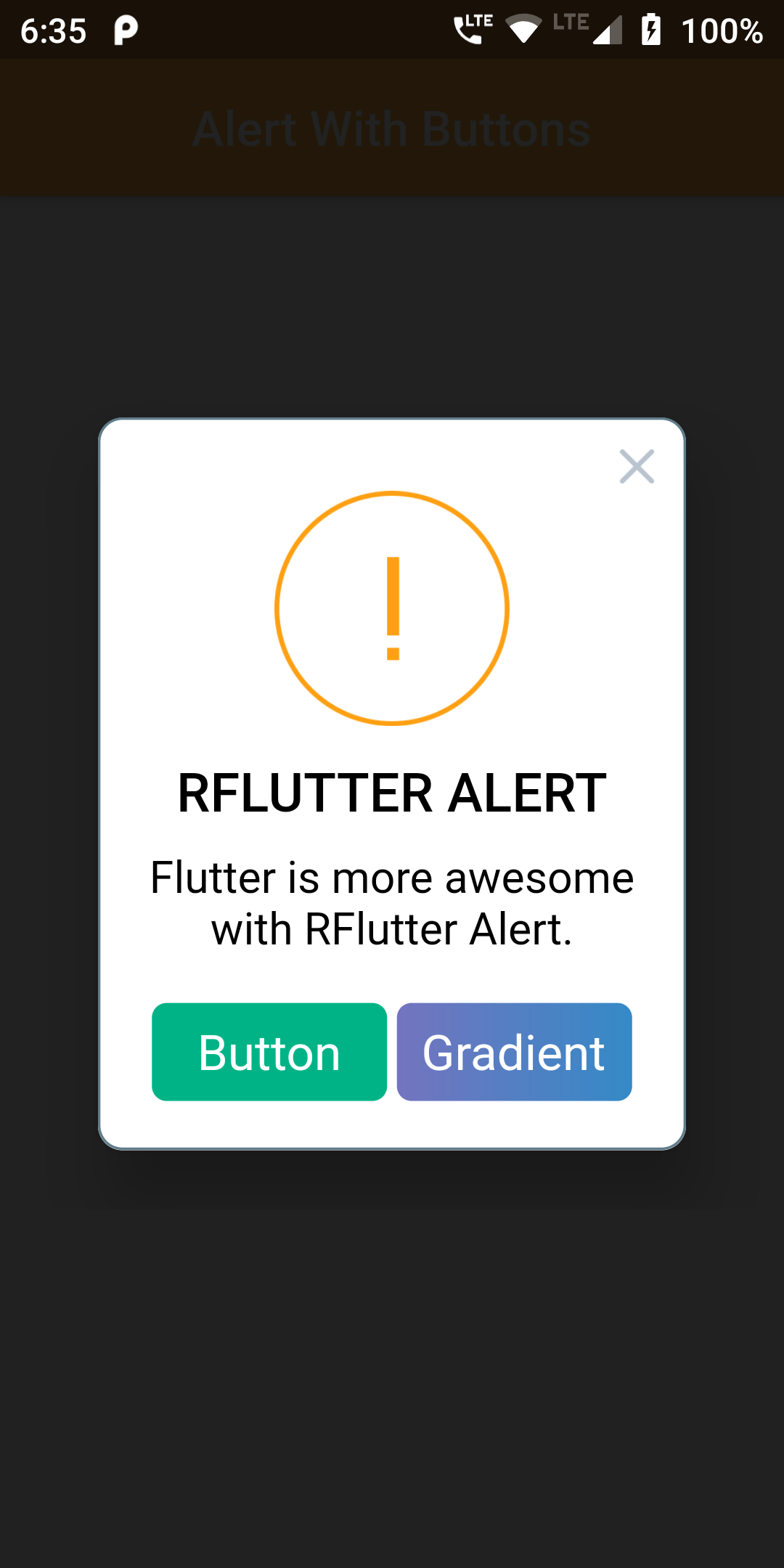 Alert PopupDialog With Gradient Button In Flutter App