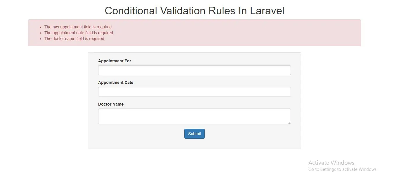 List The Conditional Validation Rules In Laravel Framework