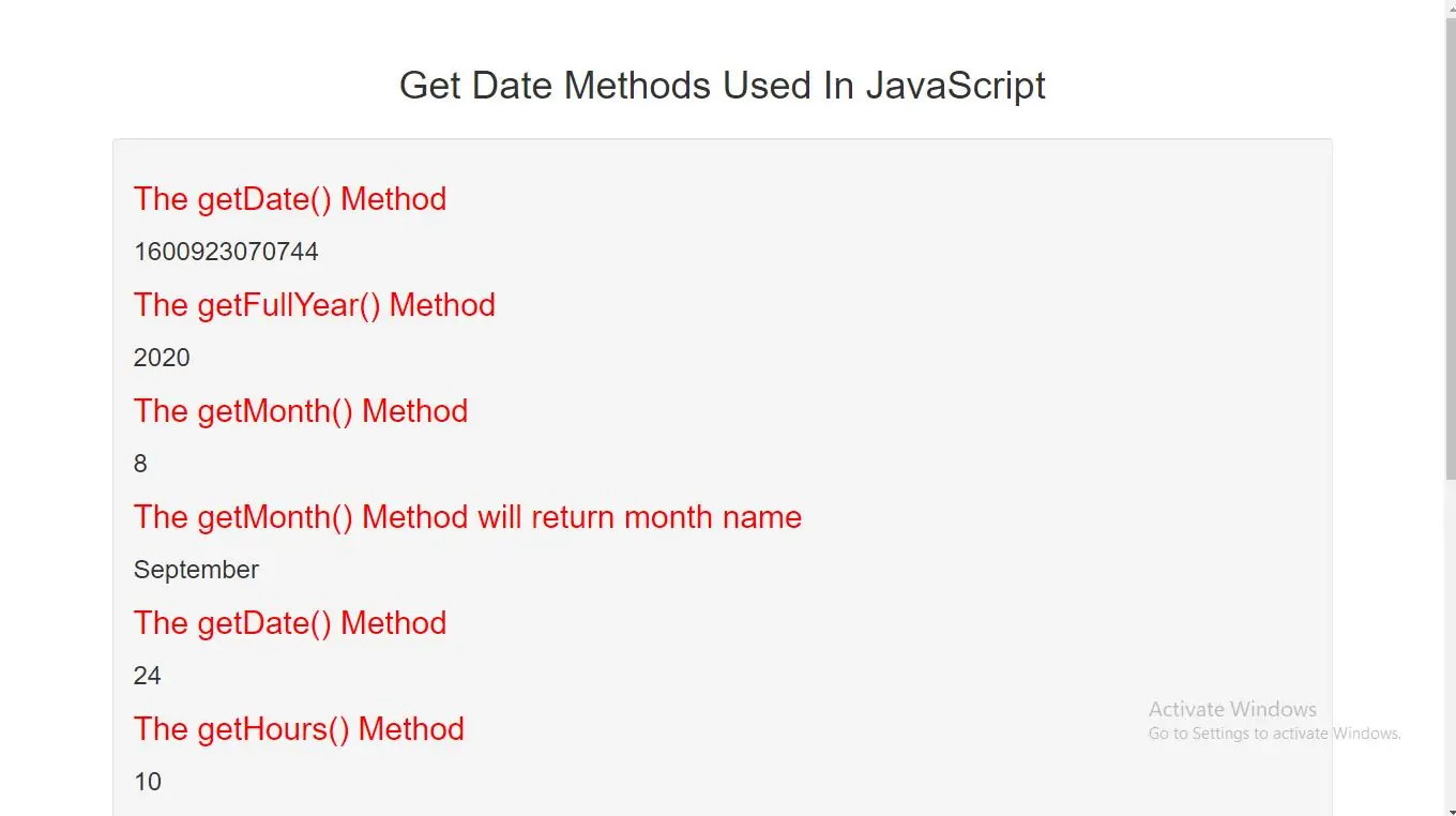 Which Are The Get Date Methods Used In JavaScript