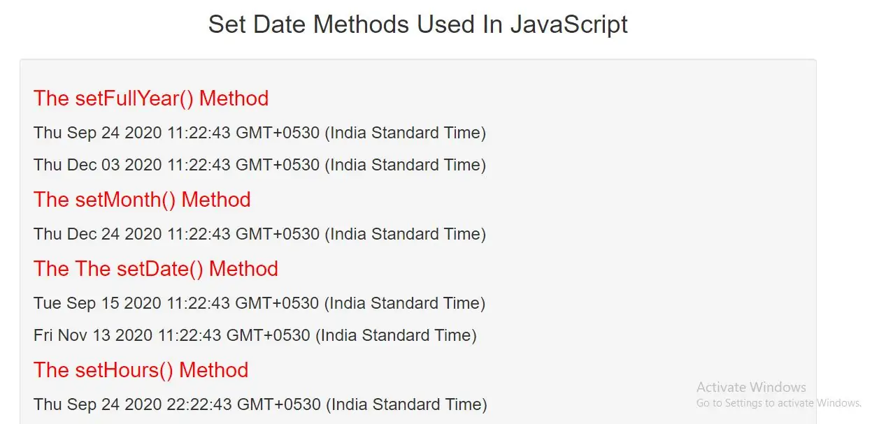 Which Are The Set Date Methods Used In JavaScript