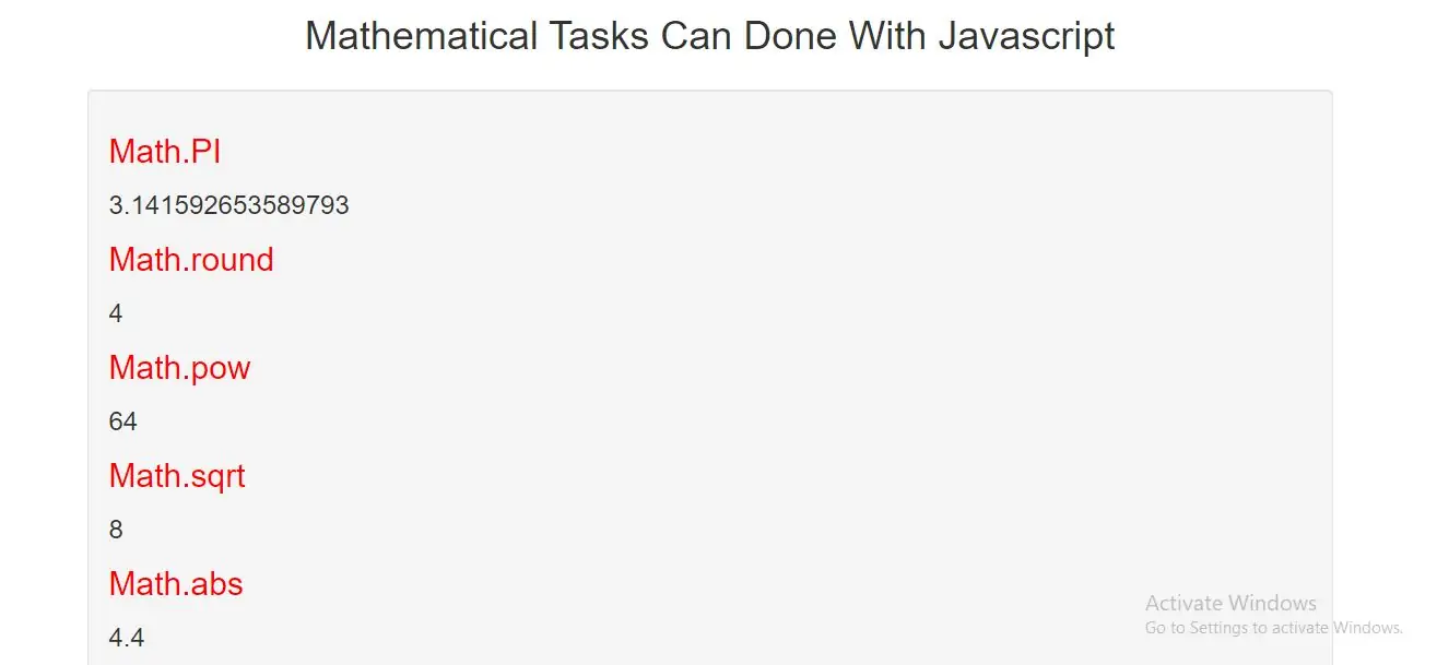 What Are The Mathematical Tasks Can Done With Javascript