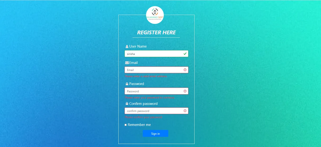 Invalid Register Form