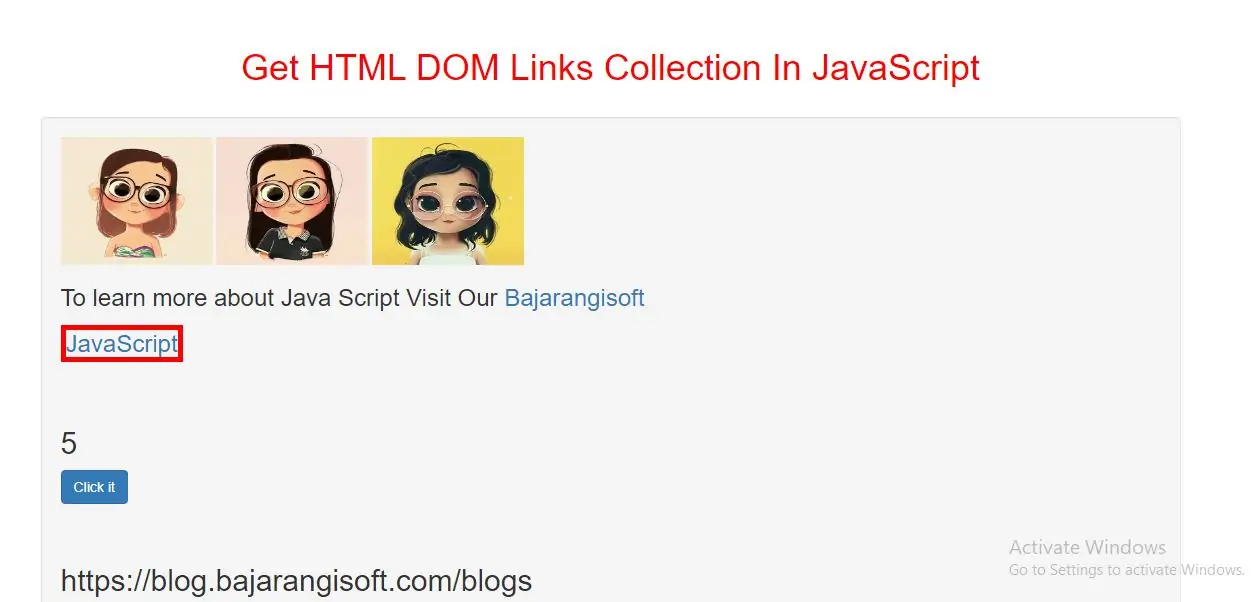 How To Get HTML DOM Links Collection In JavaScript