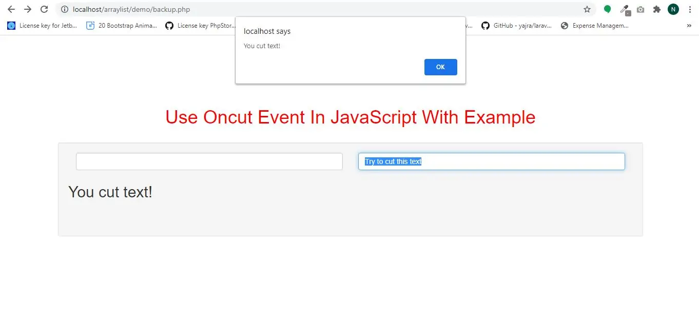 How To Use Oncut Event In JavaScript With Example