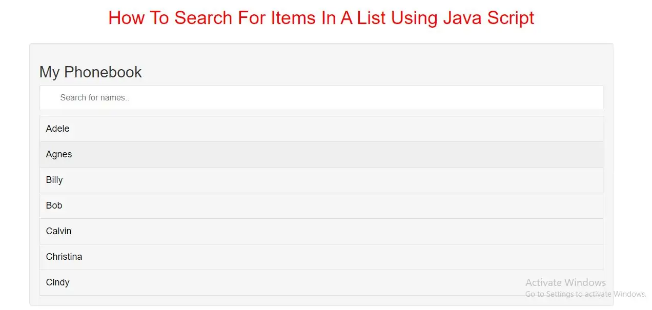 How To Search For Items In A List Using Java Script