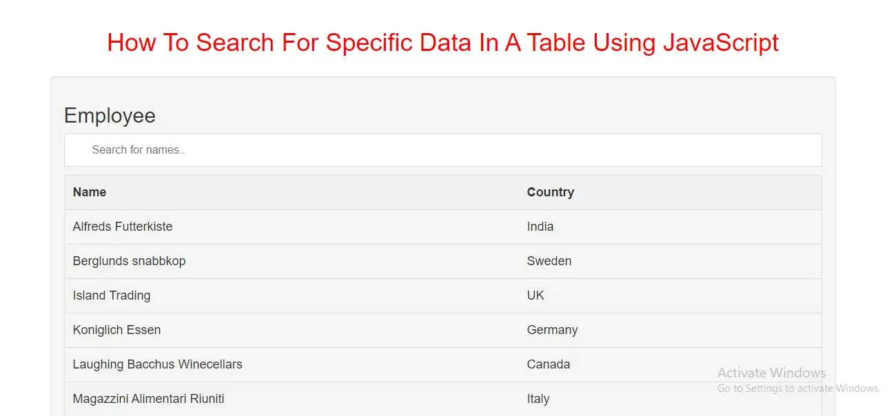 How To Search For Specific Data In A Table Using JavaScript