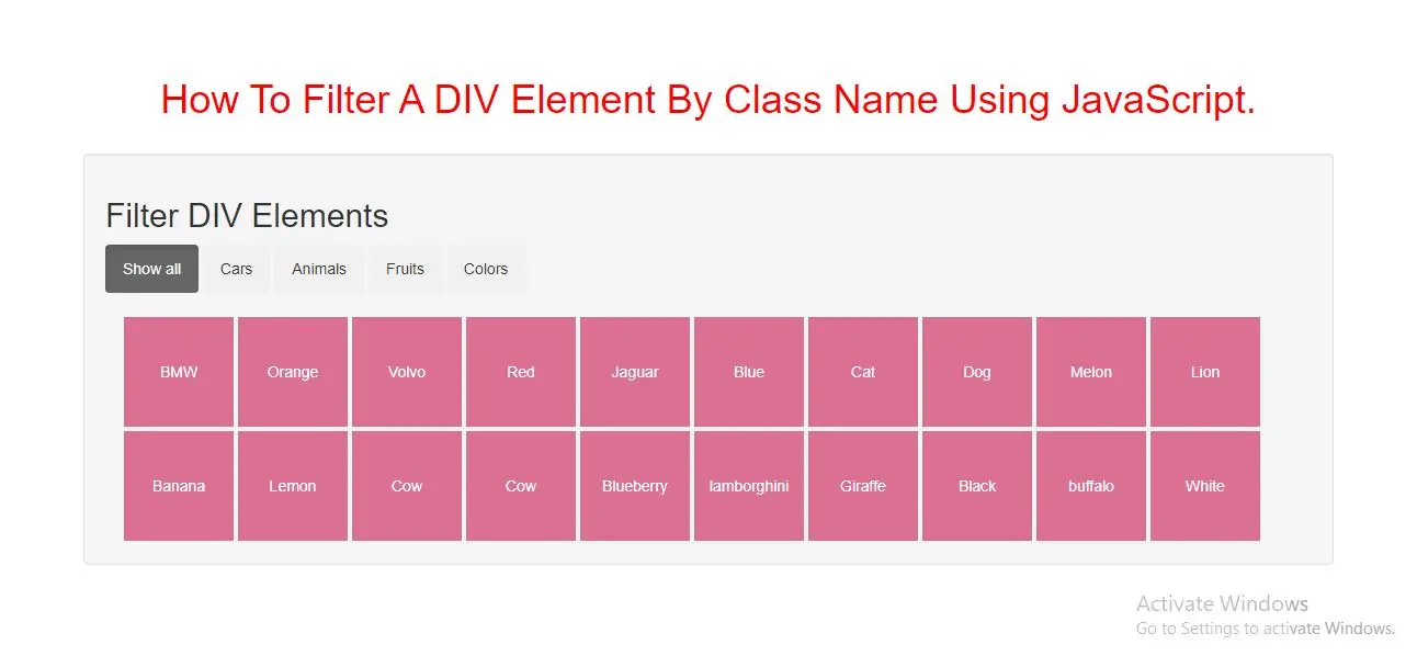 How To Filter A DIV Element Based Using JavaScript