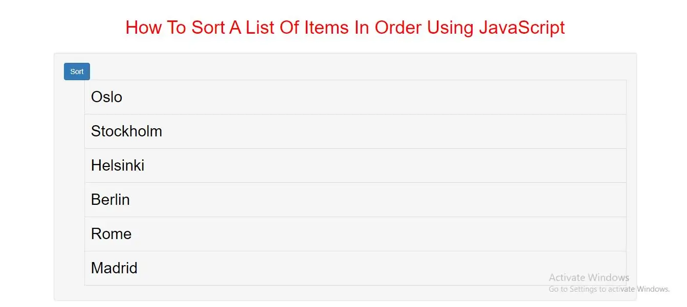 How To Sort A List Of Items In Order Using JavaScript