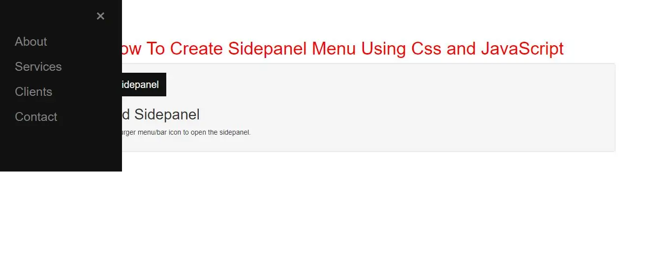 How To Create Sidepanel Menu Using Css and JavaScript