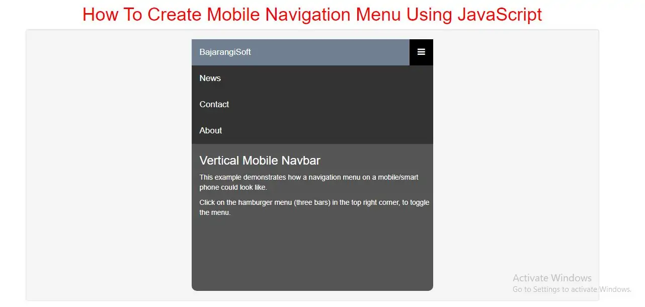 How To Create Mobile Navigation Menu Using JavaScript