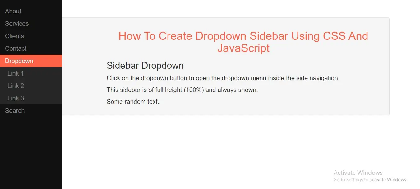 How To Create Dropdown Sidebar Using CSS And JavaScript