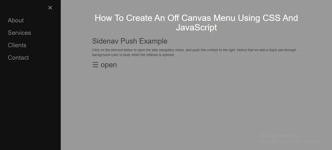 How To Create An Off Canvas Menu Using CSS And JavaScript