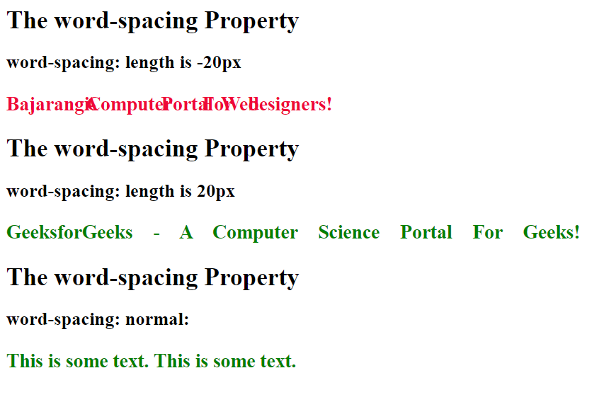 CSS Word Spacing property