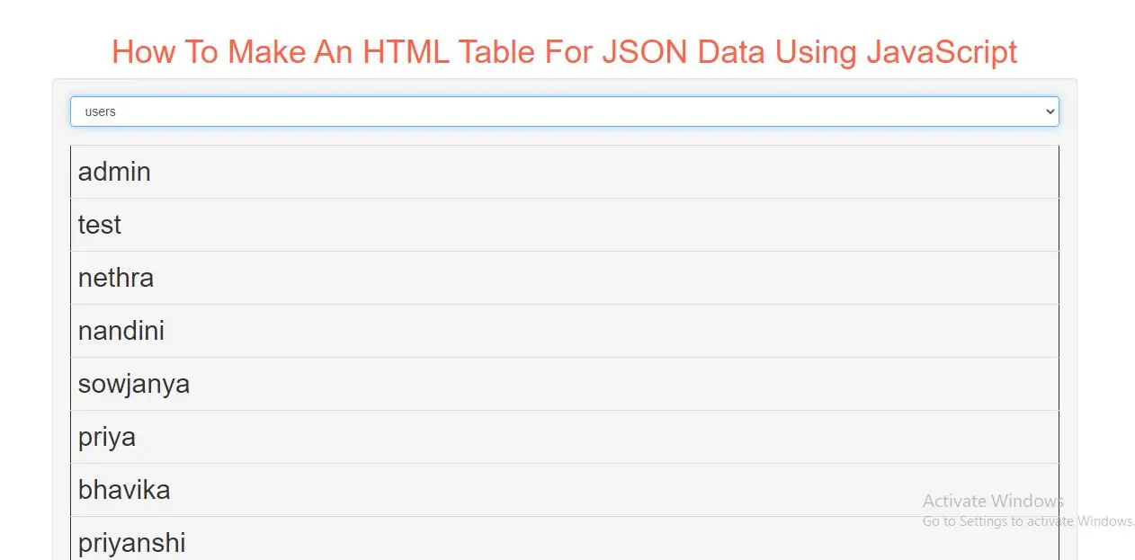 How To Make table based on the value of dropdown Menu In JS