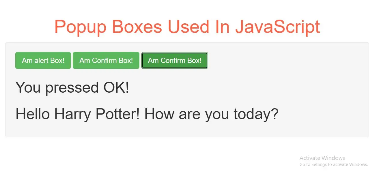 Which Are The Popup Boxes Used In JavaScript With Example