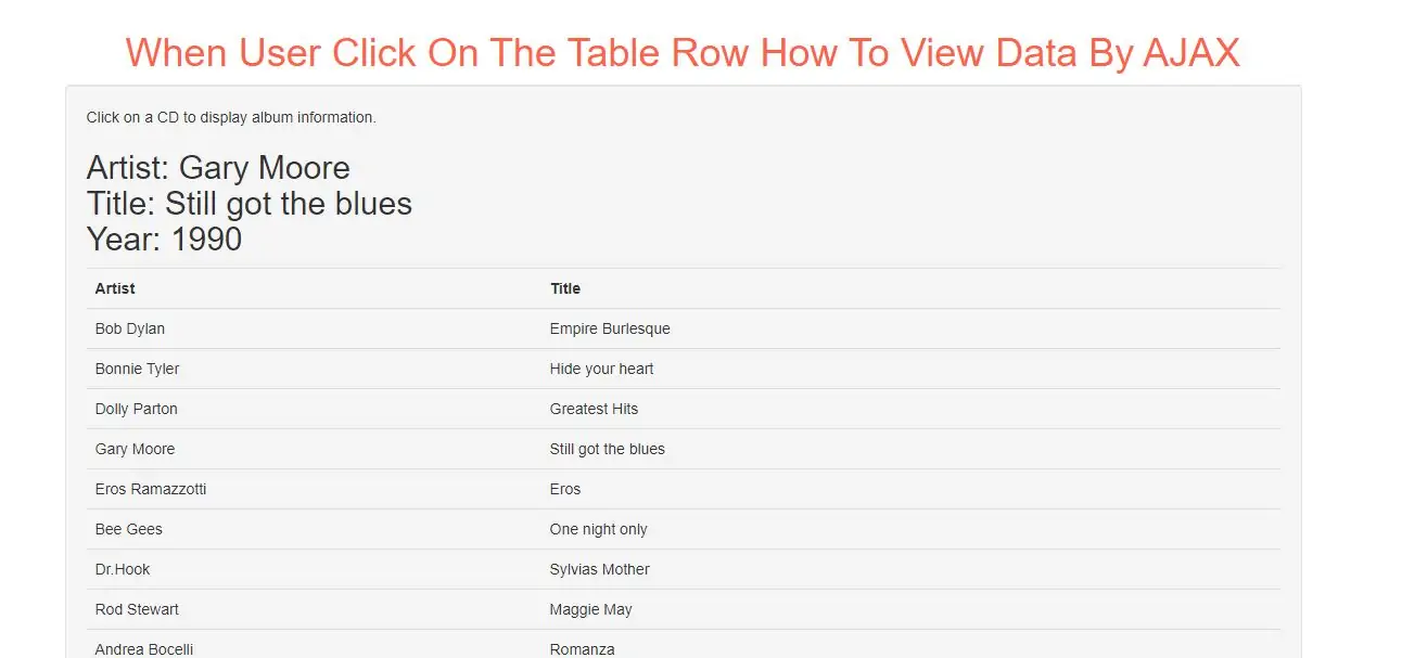 When User Click On The Table Row How To View Data By AJAX