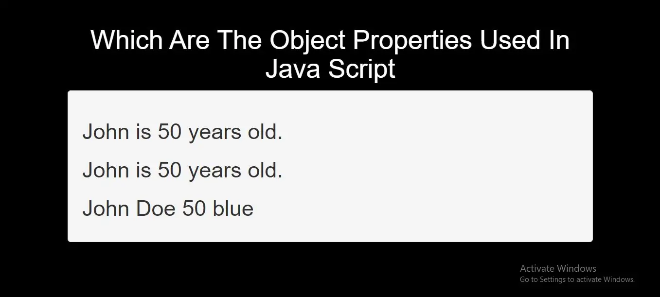 Which Are The Object Properties Used In Java Script