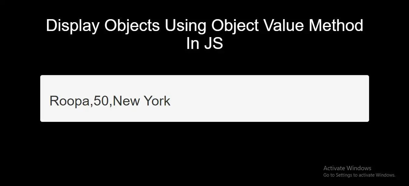 How To Display Objects Using ObjectValue Method In JS