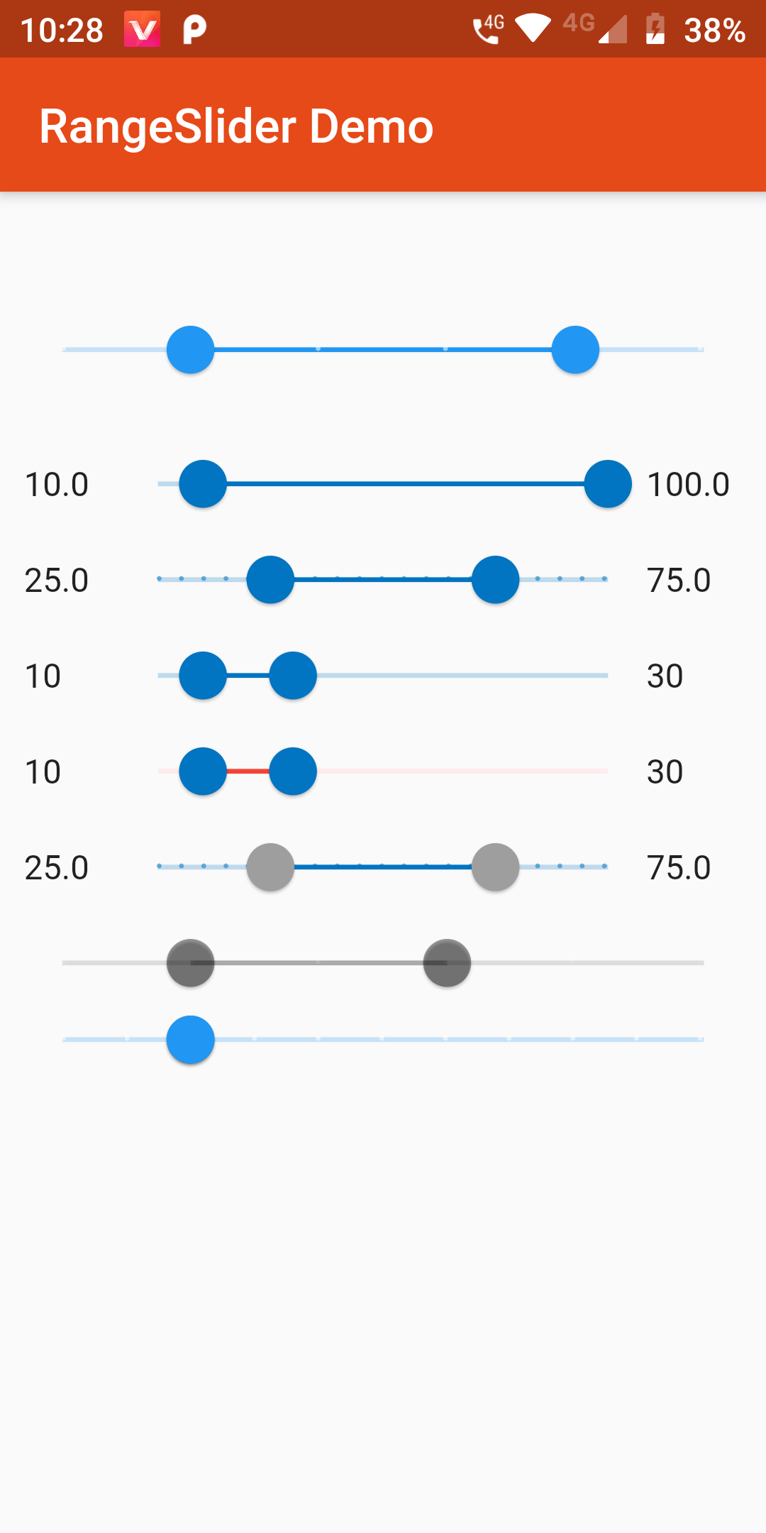 Material Range Slider Demos Using Flutter Android App