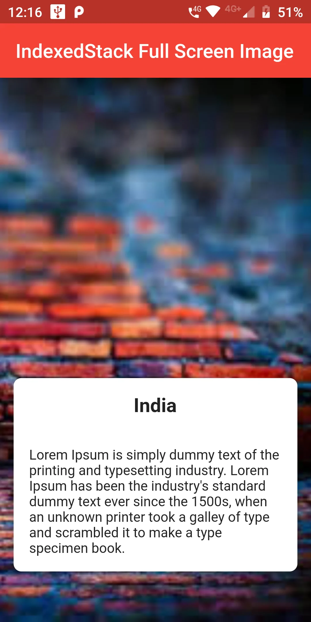 Indexed Stack Full Screen Image Using Flutter Android App