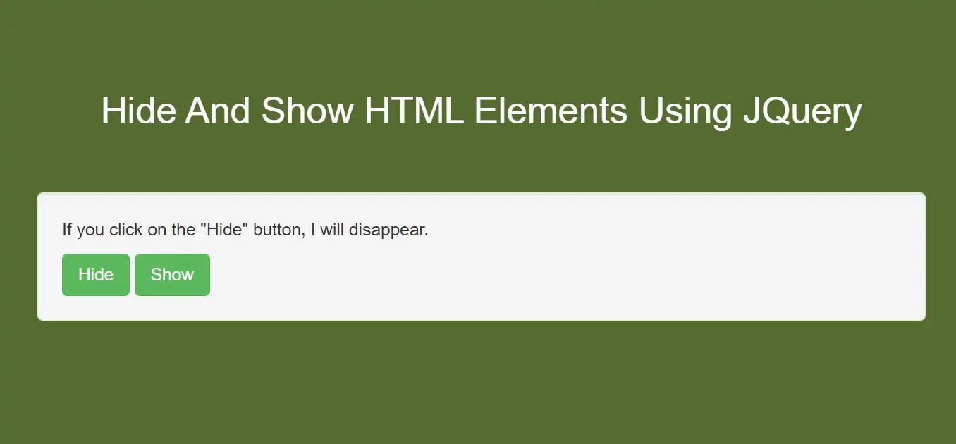 How Can I Hide And Show HTML Elements Using JQuery