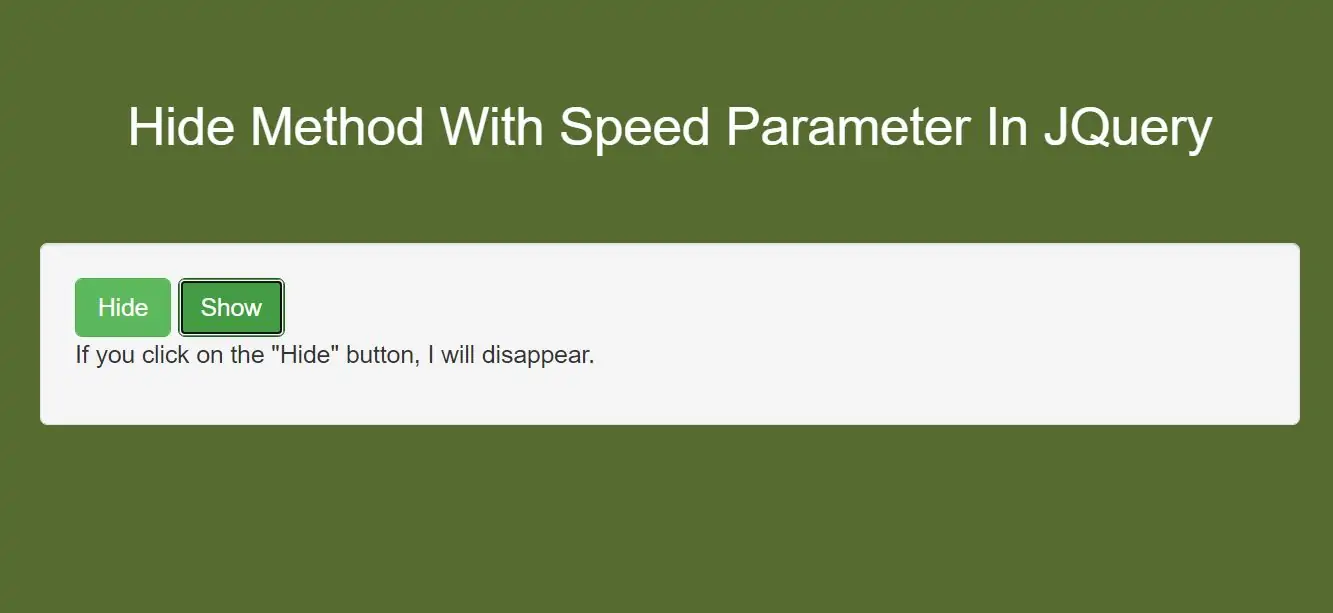 How To Use Hide Method With Speed Parameter In JQuery