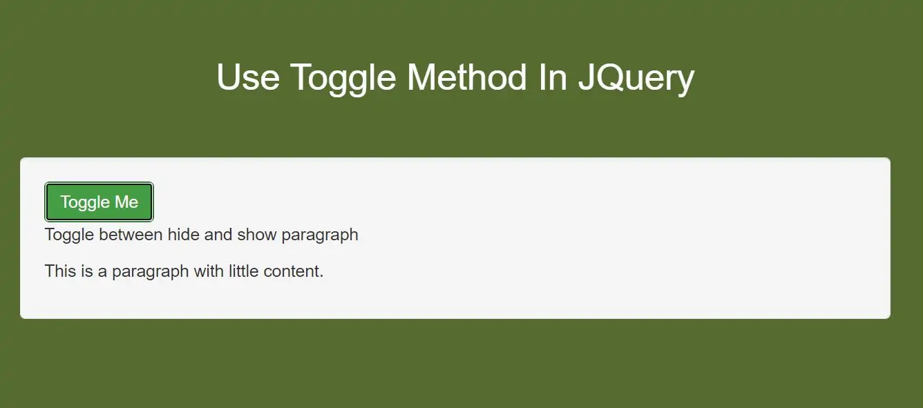 How Can I Use Toggle Method In JQuery With Example