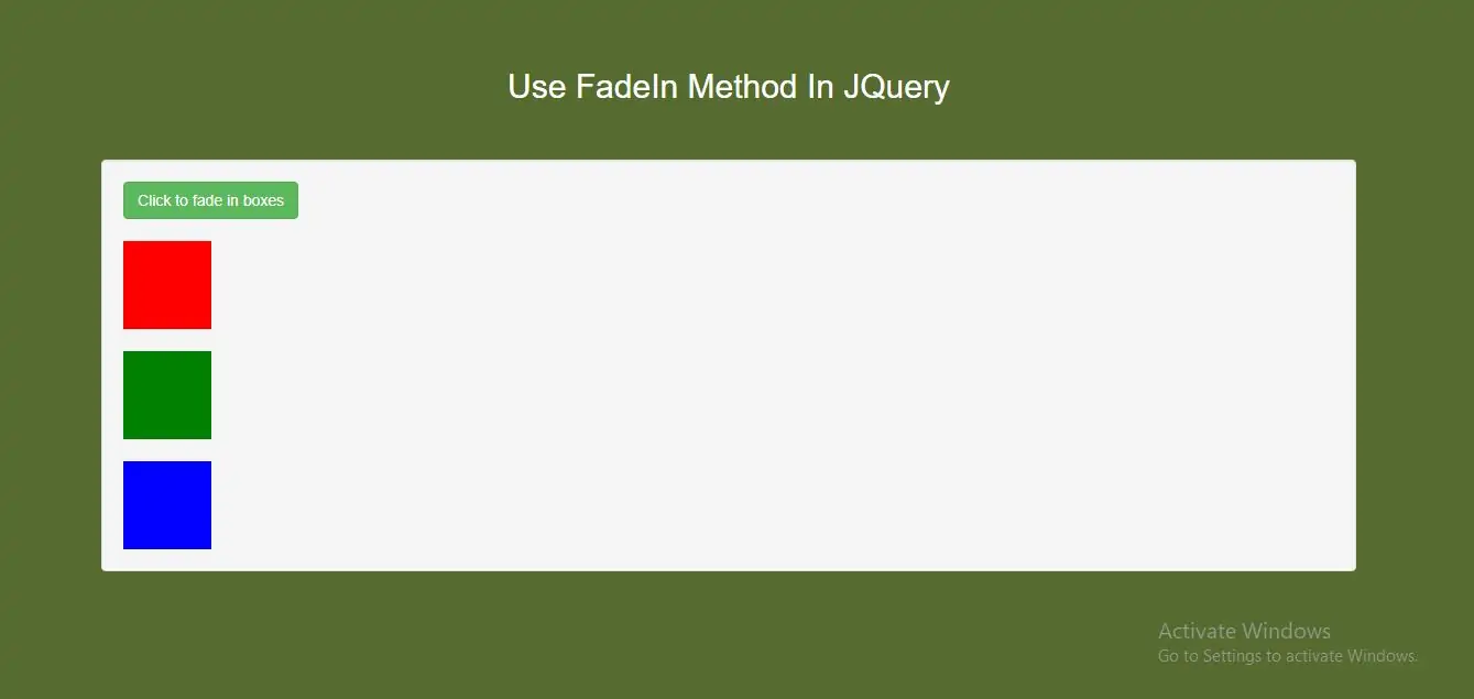 How Can I Use FadeIn Method In JQuery With Example