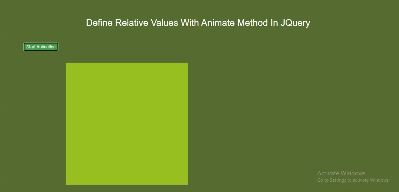 How To Define Relative Values With Animate Method In JQuery