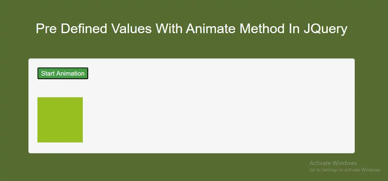 How To Pre Define Values With Animate Method In JQuery