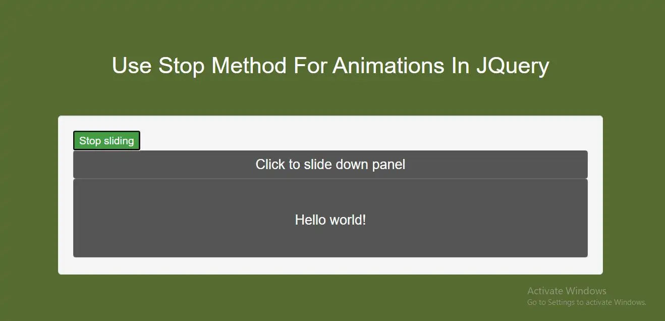 How Can I Use Stop Method For Animations In JQuery