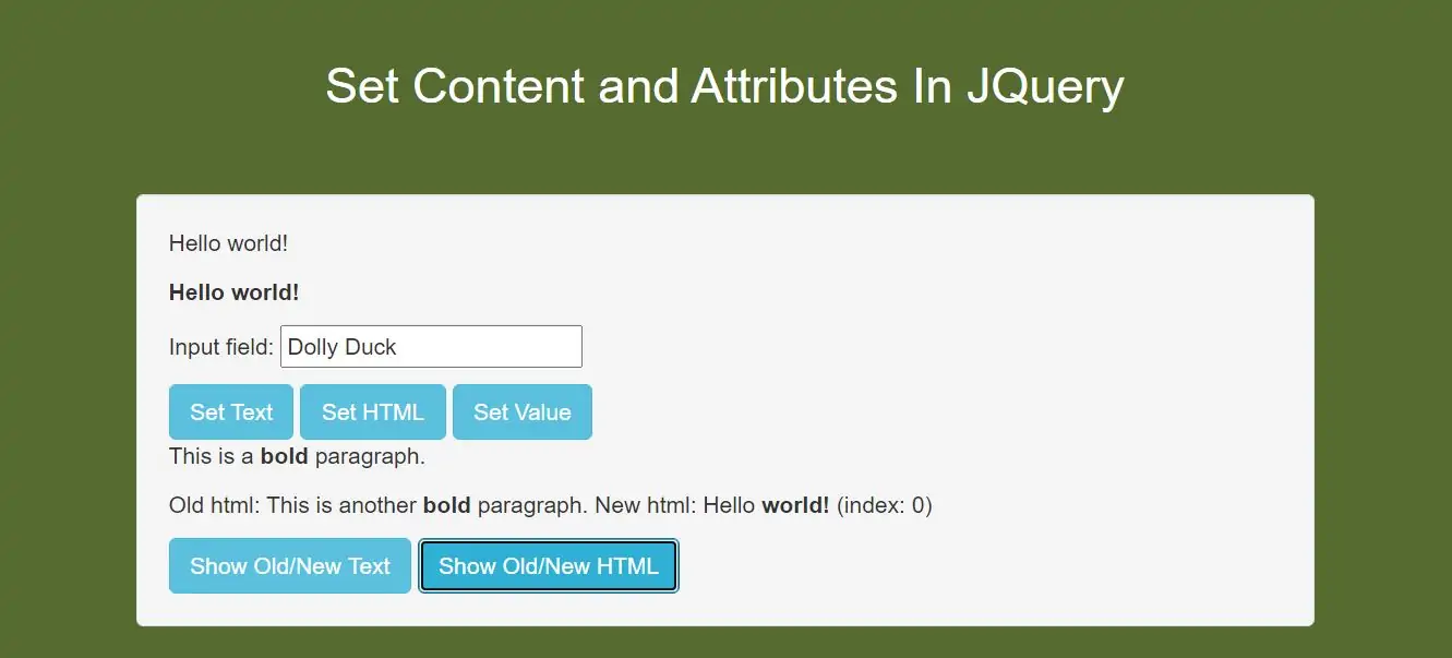 How To Set Content and Attributes In JQuery With Example