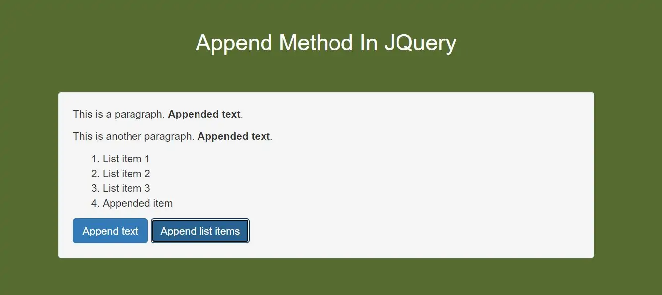 How Can I Use Append Method In JQuery With Example