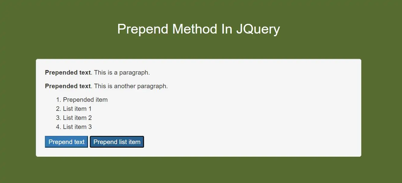 How Can I Use Prepend Method In JQuery With Example