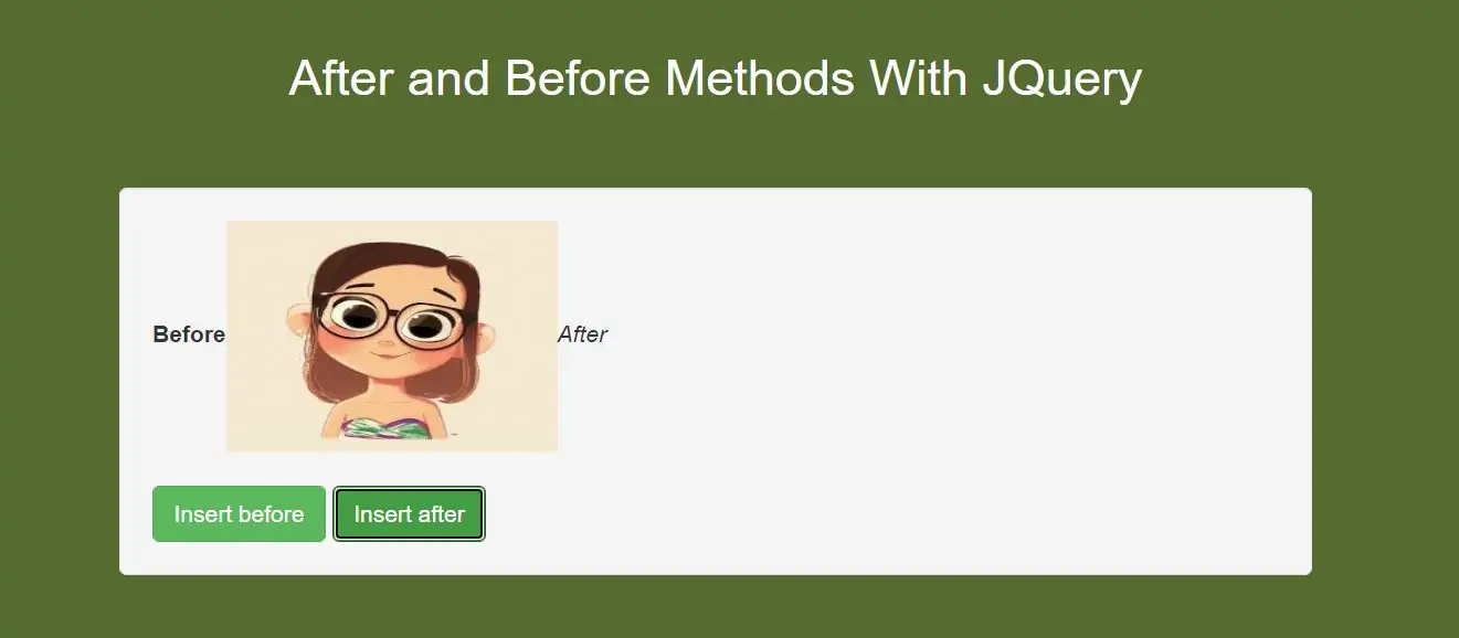 How Can I Use After and Before Methods With JQuery