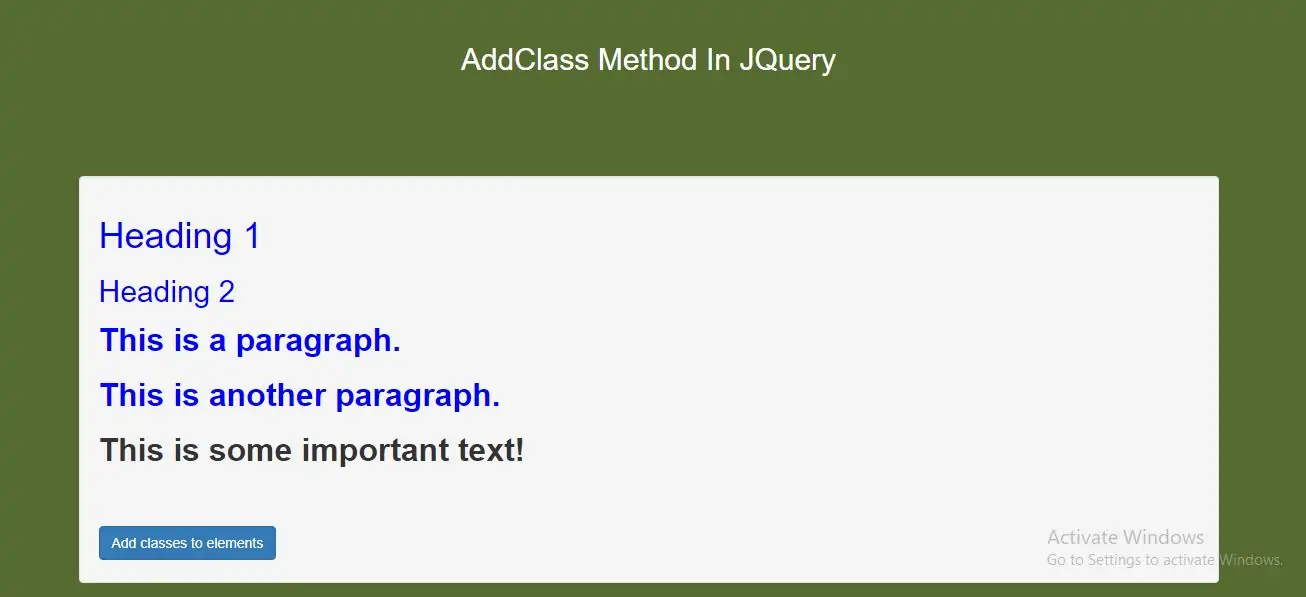 How Can I Use AddClass Method In JQuery With Example