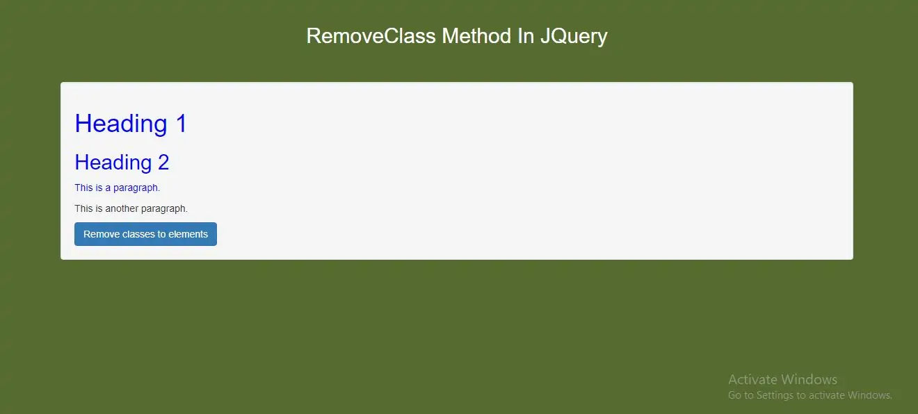 How Can I Use RemoveClass Method In JQuery With Example